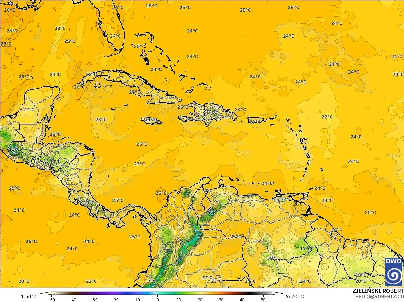 ICON modelo - Caribe, Punto de rocío a 2 m