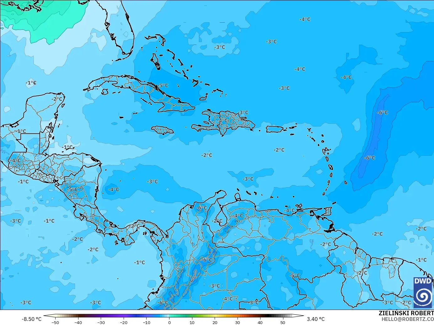 ICON modelo - Caribe, Temperatura a 500 hPa