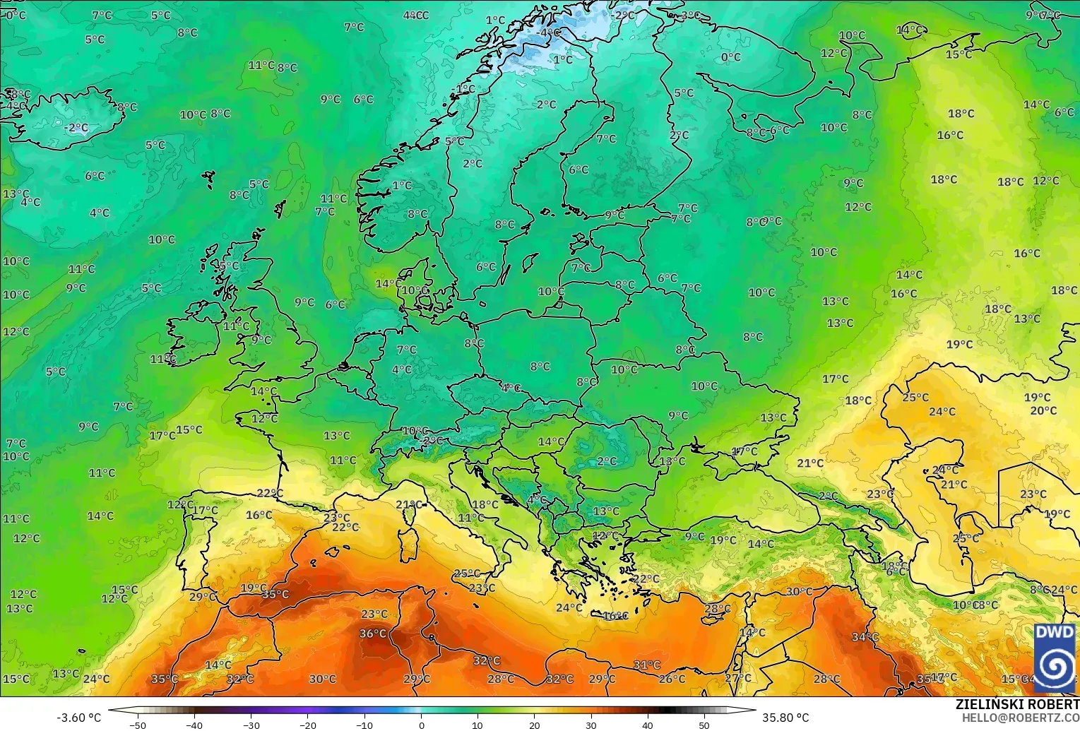 ICON modelo - Europa, Temperatura a 850 hPa