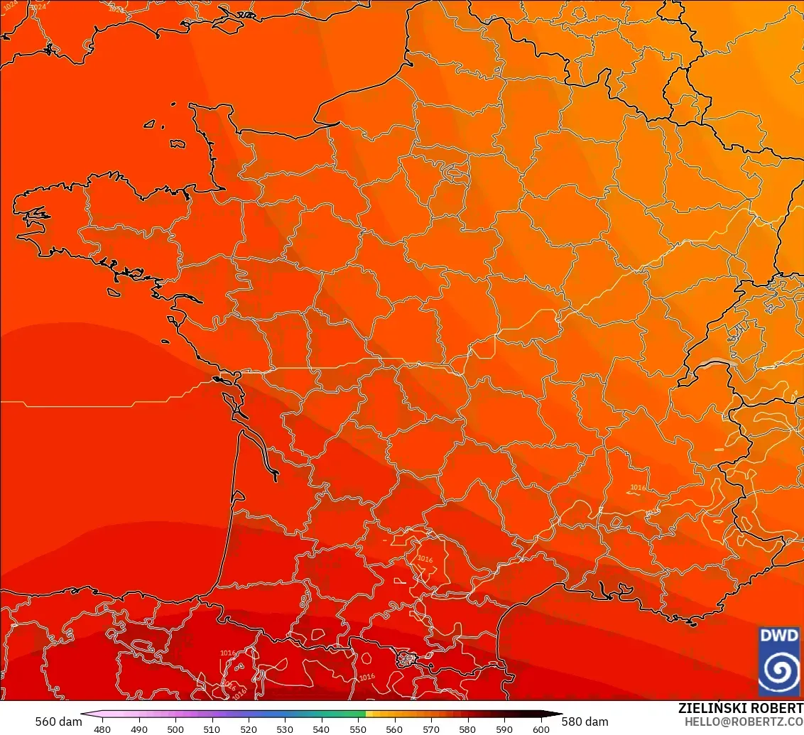 ICON modelo - Francia, Altura geopotencial a 500 hPa