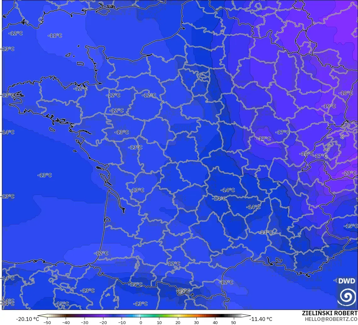 ICON modelo - Francia, Temperatura a 500 hPa
