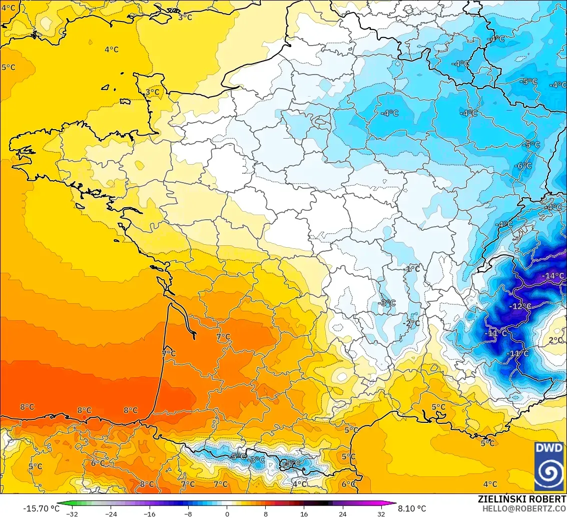 ICON modelo - Francia, Anomalía de temperatura a 850 hPa