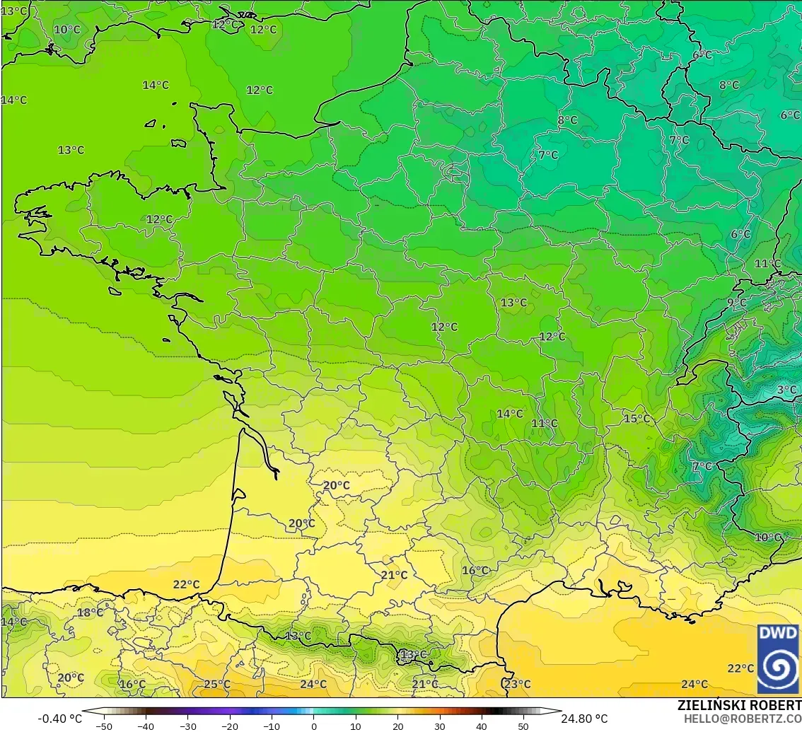 ICON modelo - Francia, Temperatura a 850 hPa