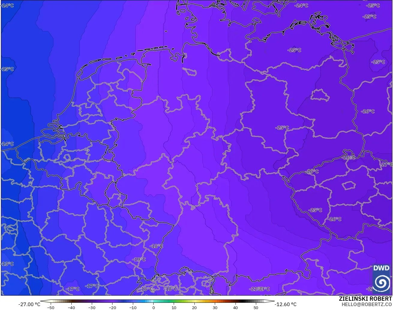 ICON modelo - Alemania, Temperatura a 500 hPa