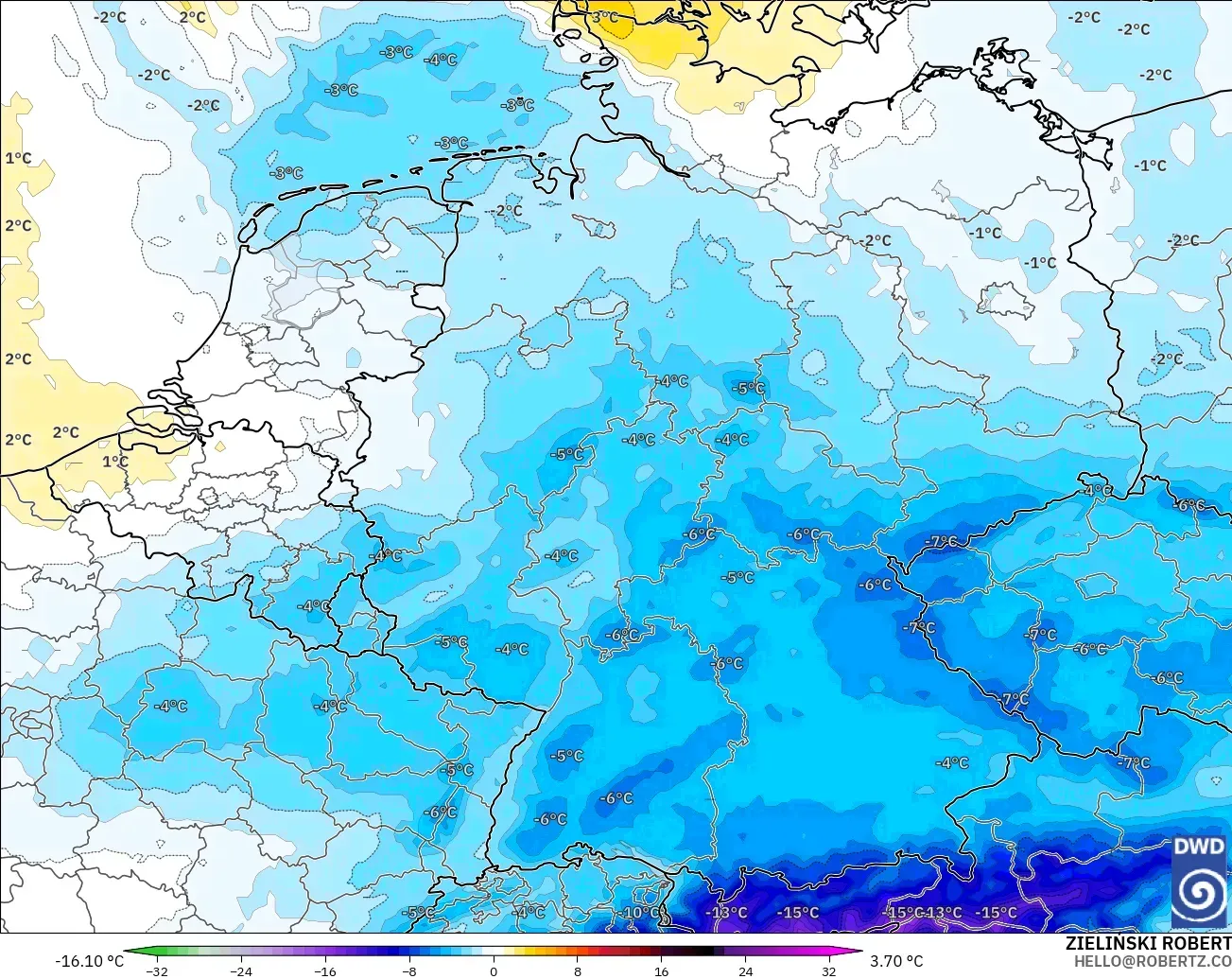 ICON modelo - Alemania, Anomalía de temperatura a 850 hPa