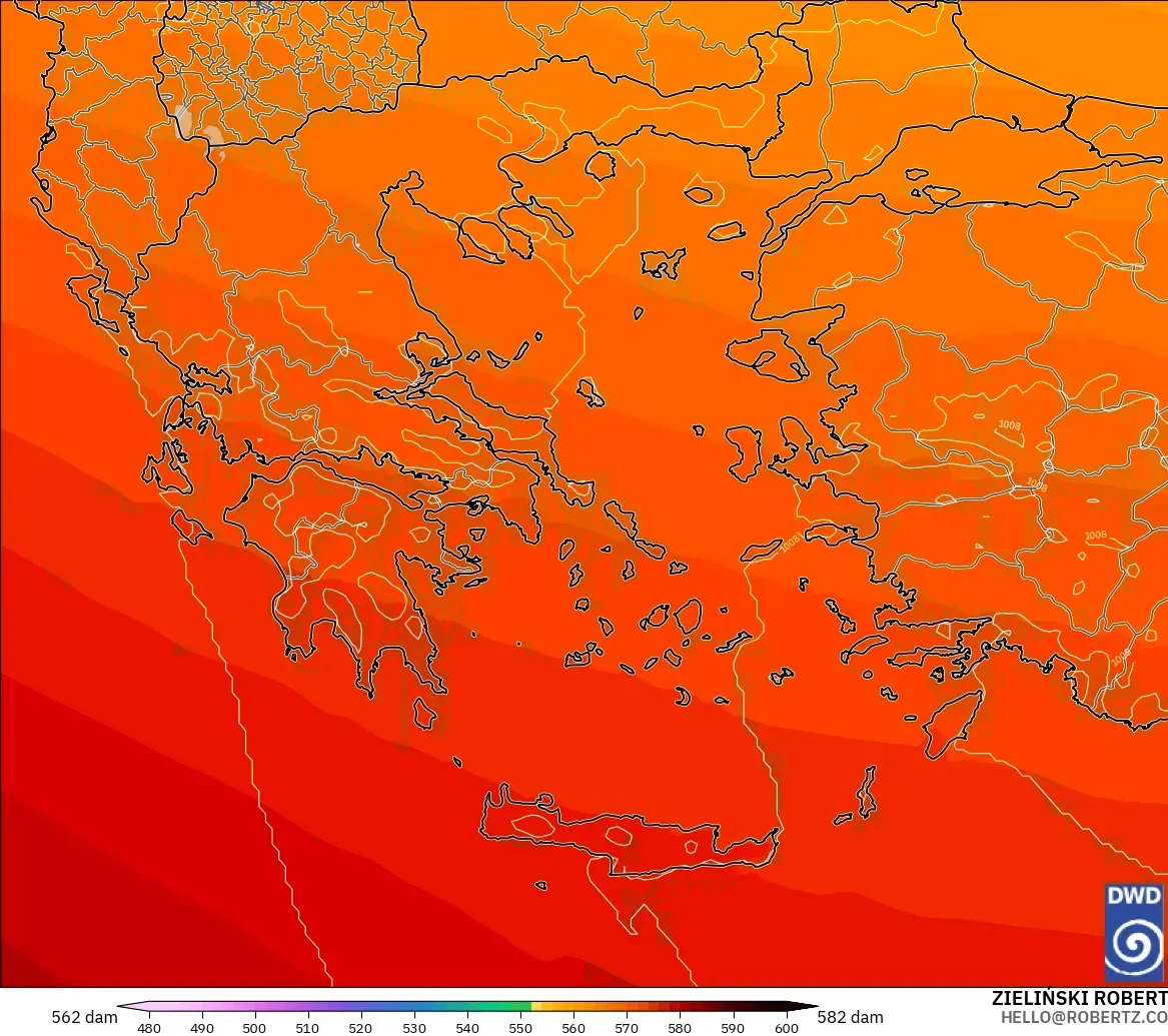 ICON modelo - Grecia, Altura geopotencial a 500 hPa