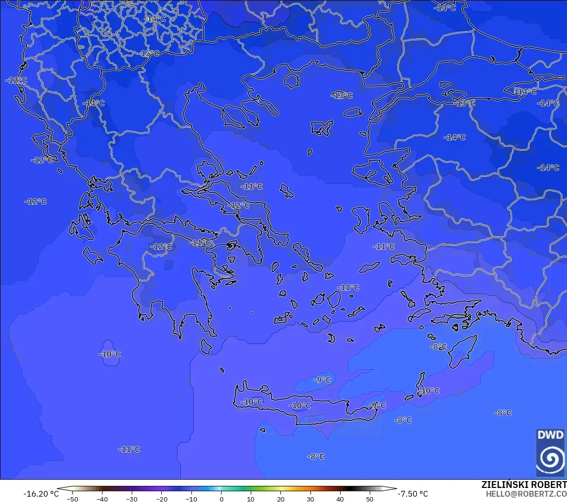 ICON modelo - Grecia, Temperatura a 500 hPa