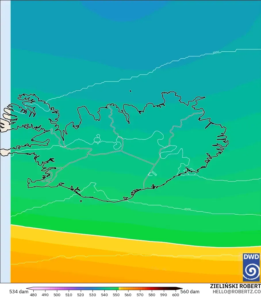 ICON modelo - Islandia, Altura geopotencial a 500 hPa