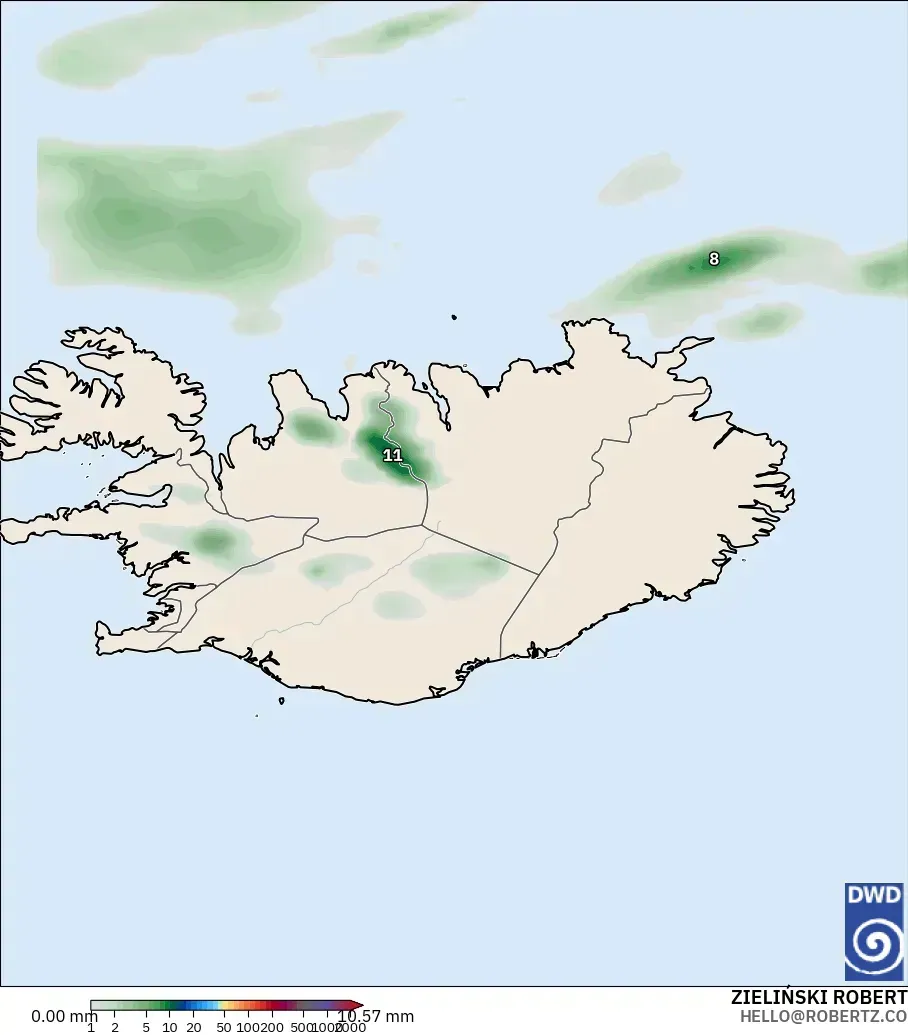 ICON modelo - Islandia, Acumulación de precipitación