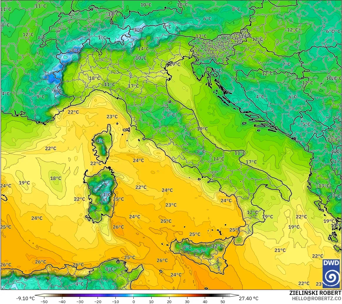 ICON modelo - Italia, Punto de rocío a 2 m