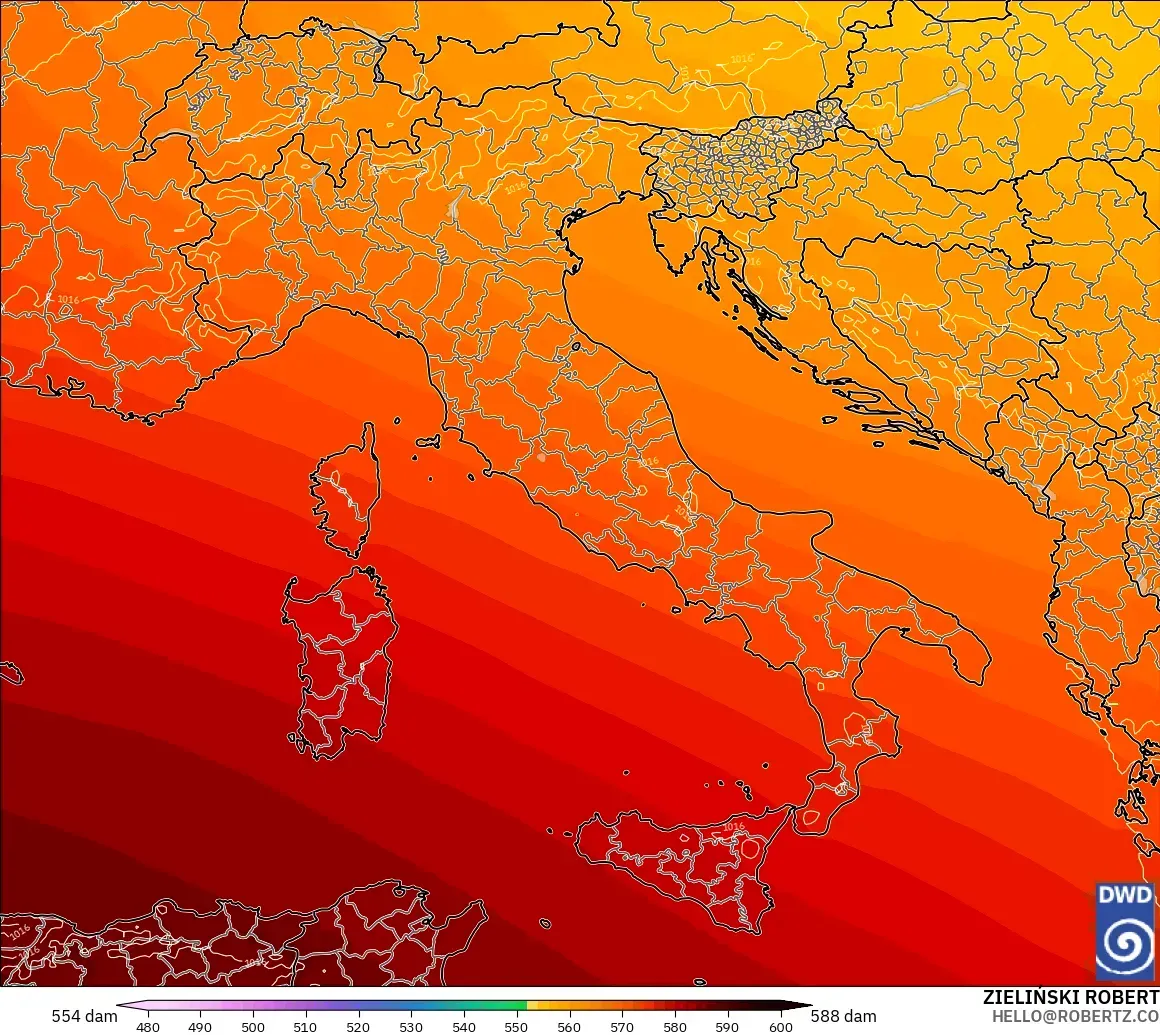ICON modelo - Italia, Altura geopotencial a 500 hPa