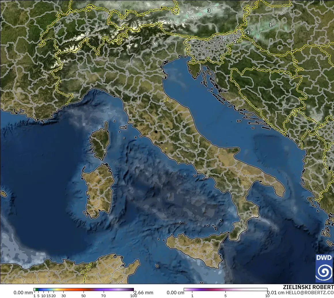ICON modelo - Italia, Precipitación, nubes y presión