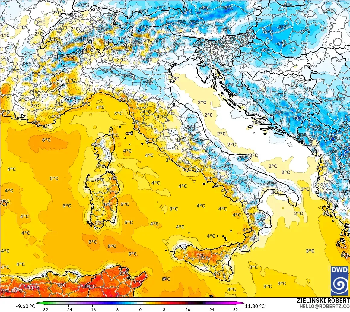 ICON modelo - Italia, Anomalía de temperatura a 2 m