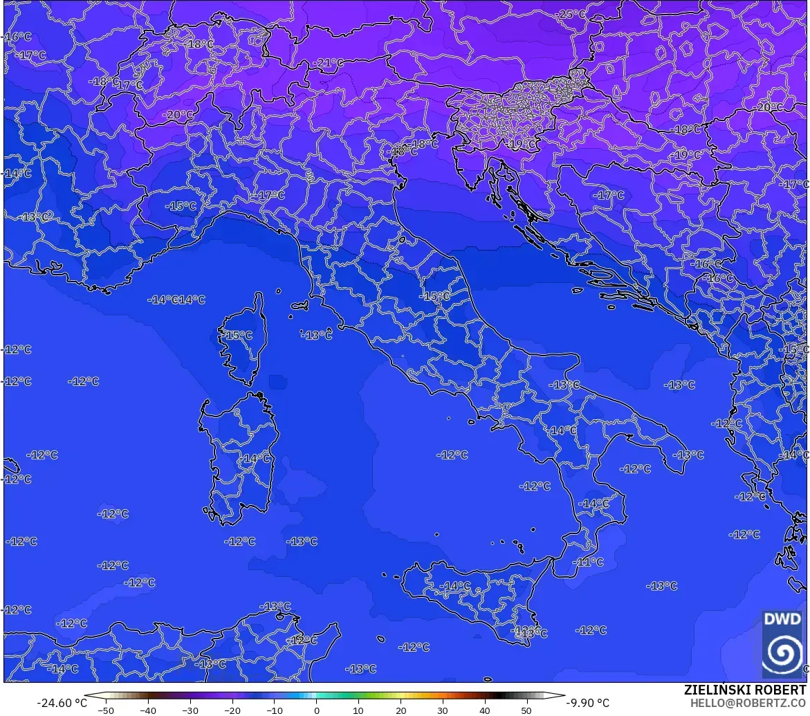 ICON modelo - Italia, Temperatura a 500 hPa