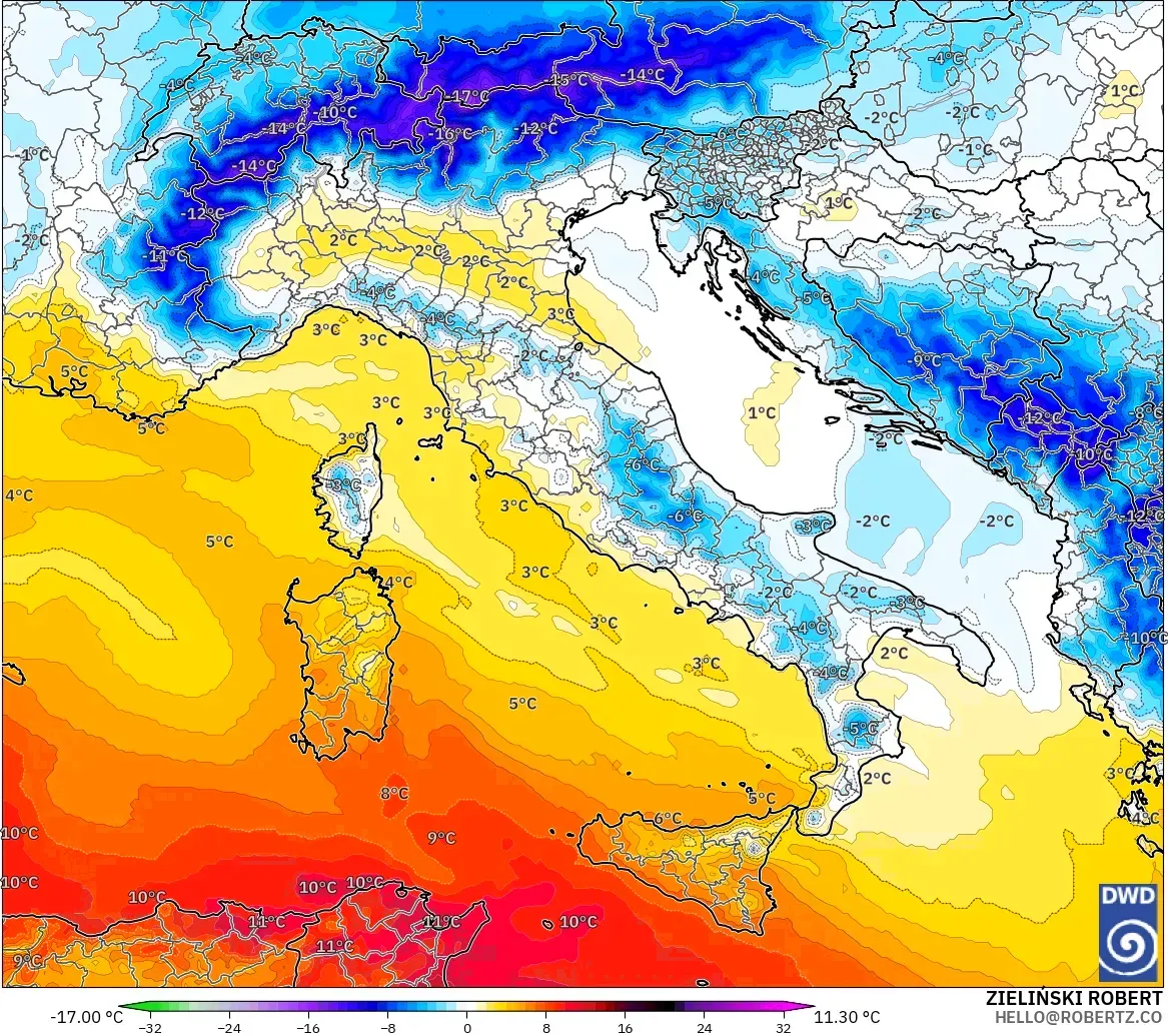 ICON modelo - Italia, Anomalía de temperatura a 850 hPa