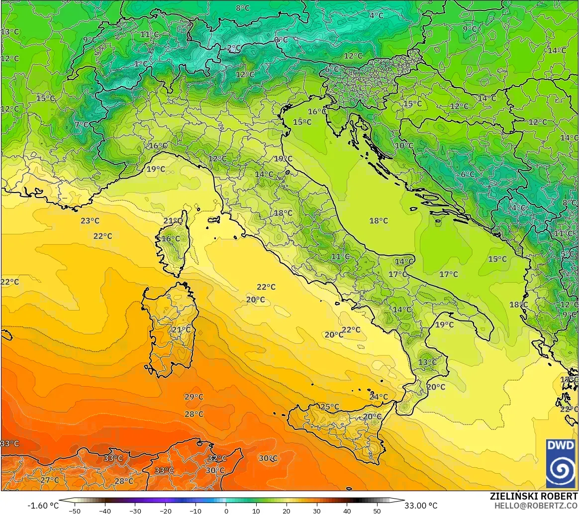 ICON modelo - Italia, Temperatura a 850 hPa