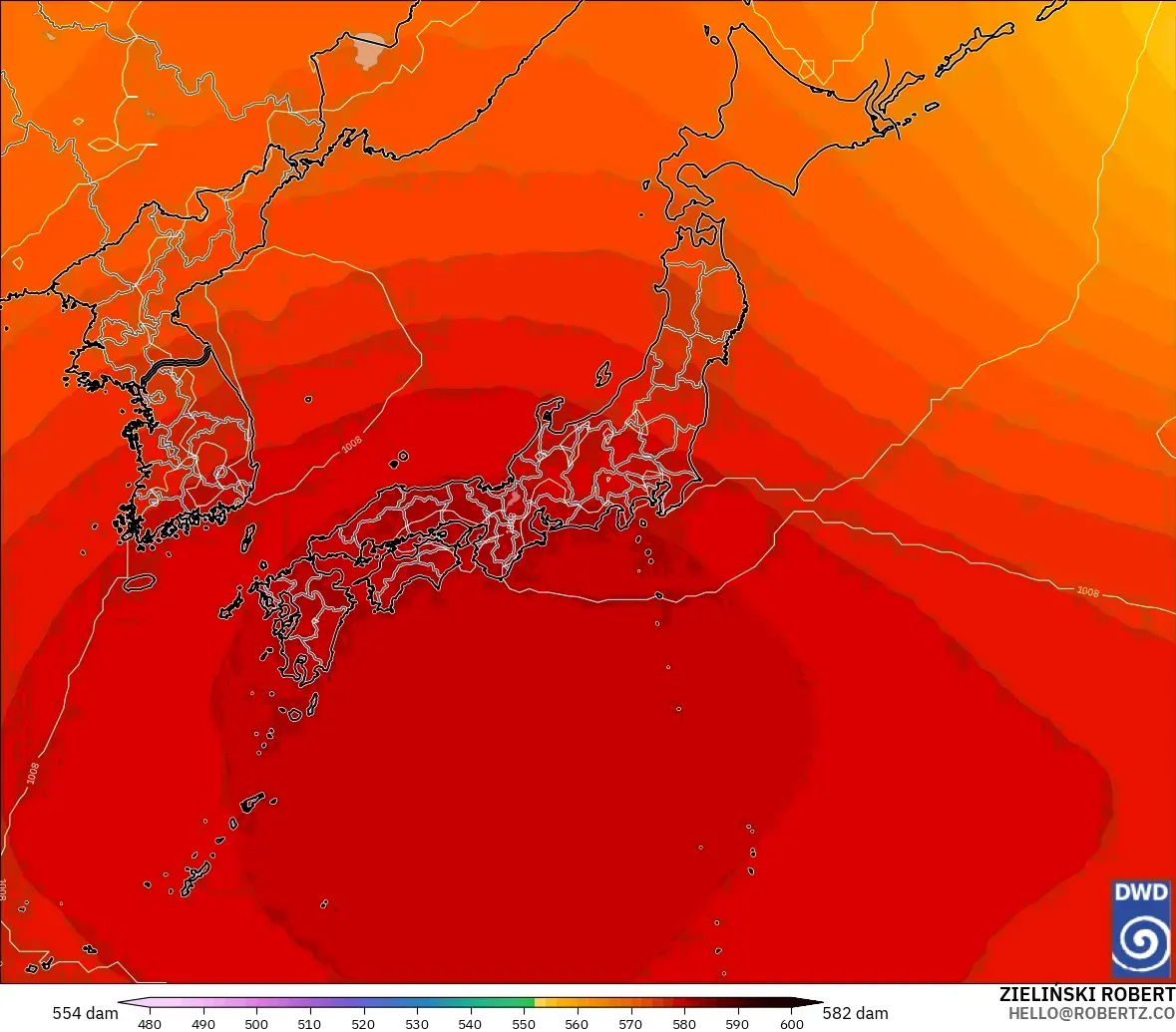 ICON modelo - Japón, Altura geopotencial a 500 hPa