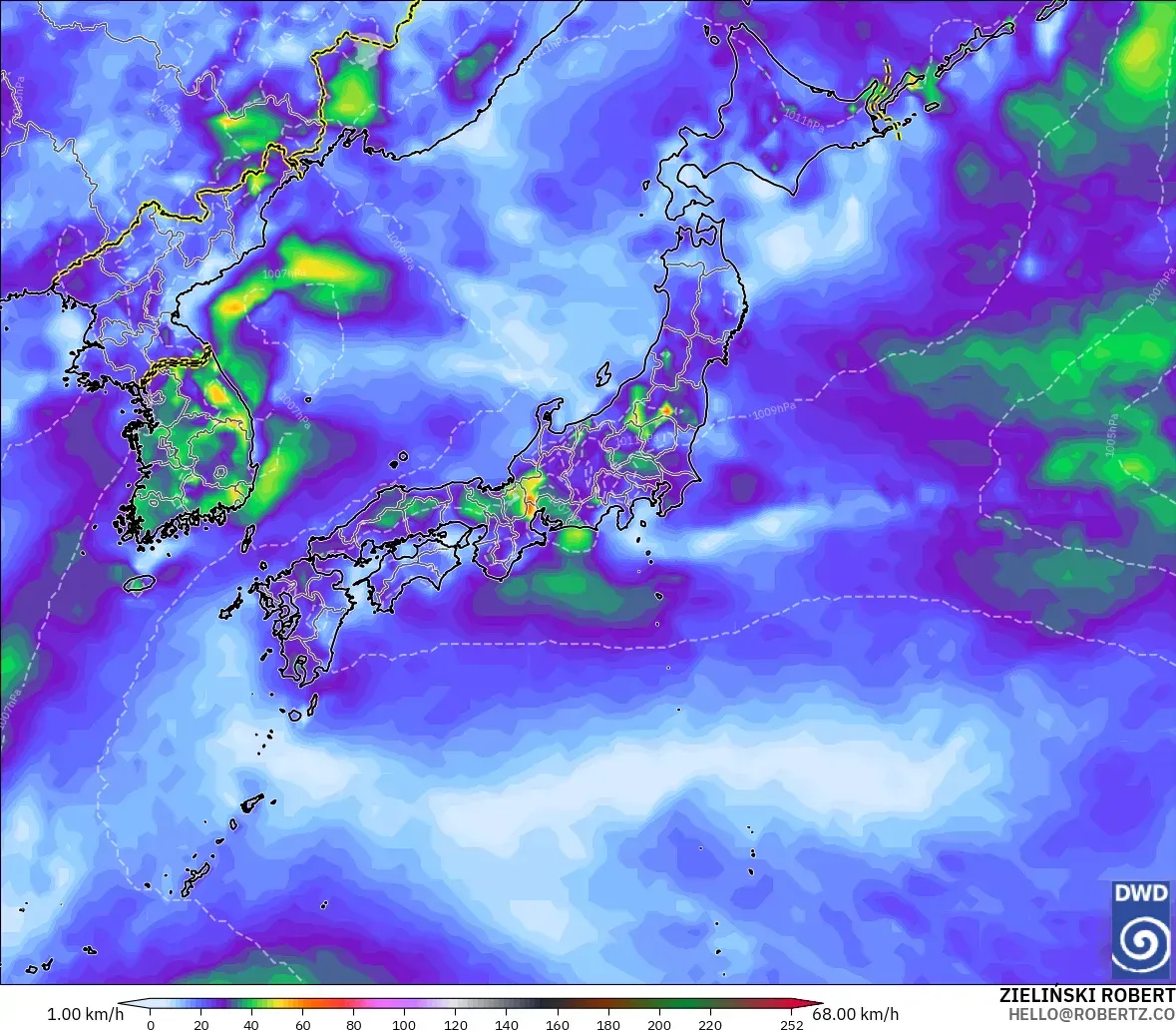 ICON modelo - Japón, Ráfagas de Viento Máximas