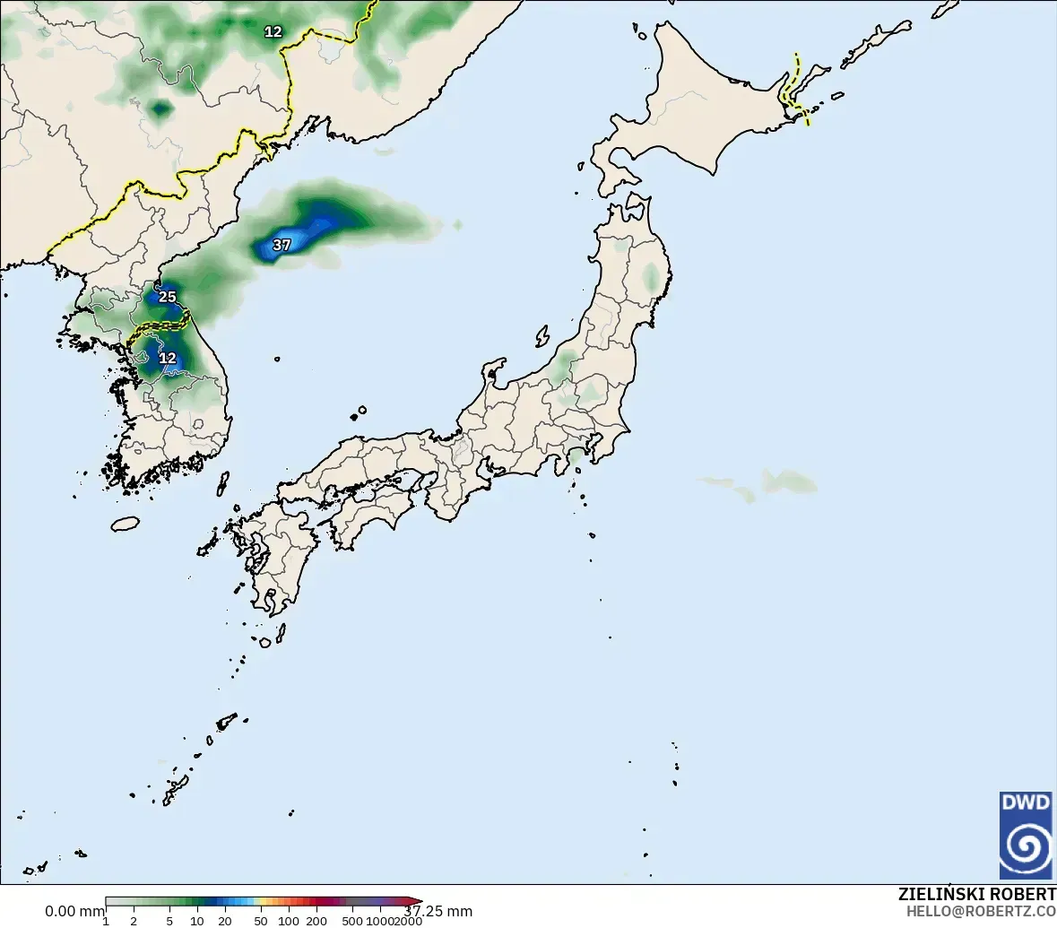 ICON modelo - Japón, Acumulación de precipitación