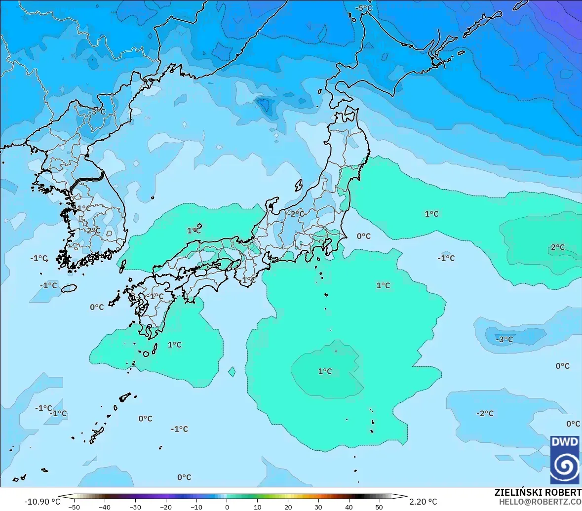ICON modelo - Japón, Temperatura a 500 hPa