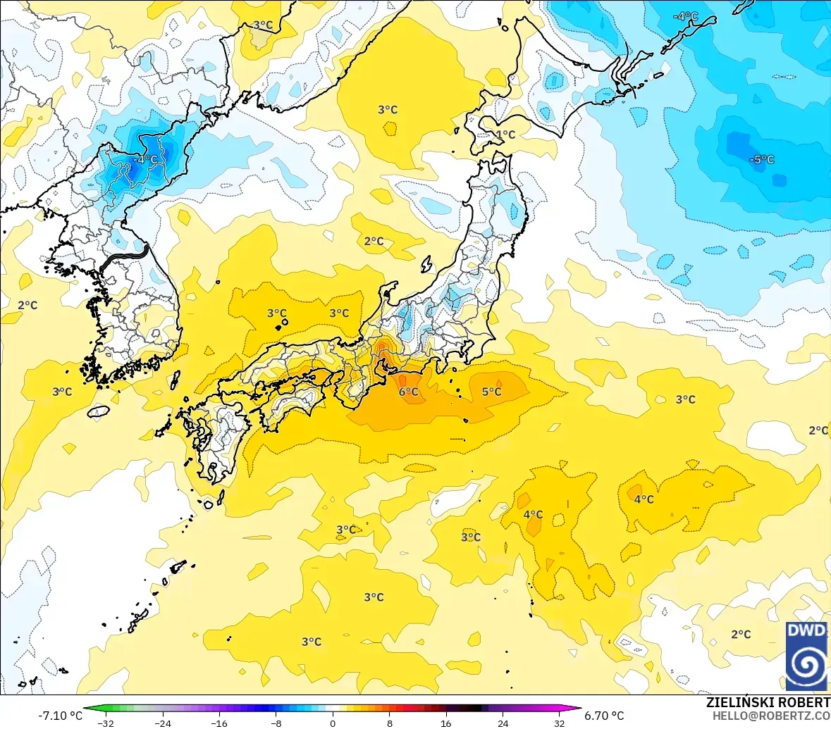 ICON modelo - Japón, Anomalía de temperatura a 850 hPa