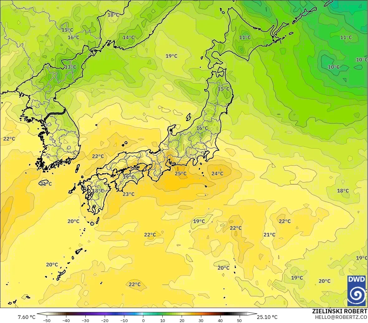 ICON modelo - Japón, Temperatura a 850 hPa