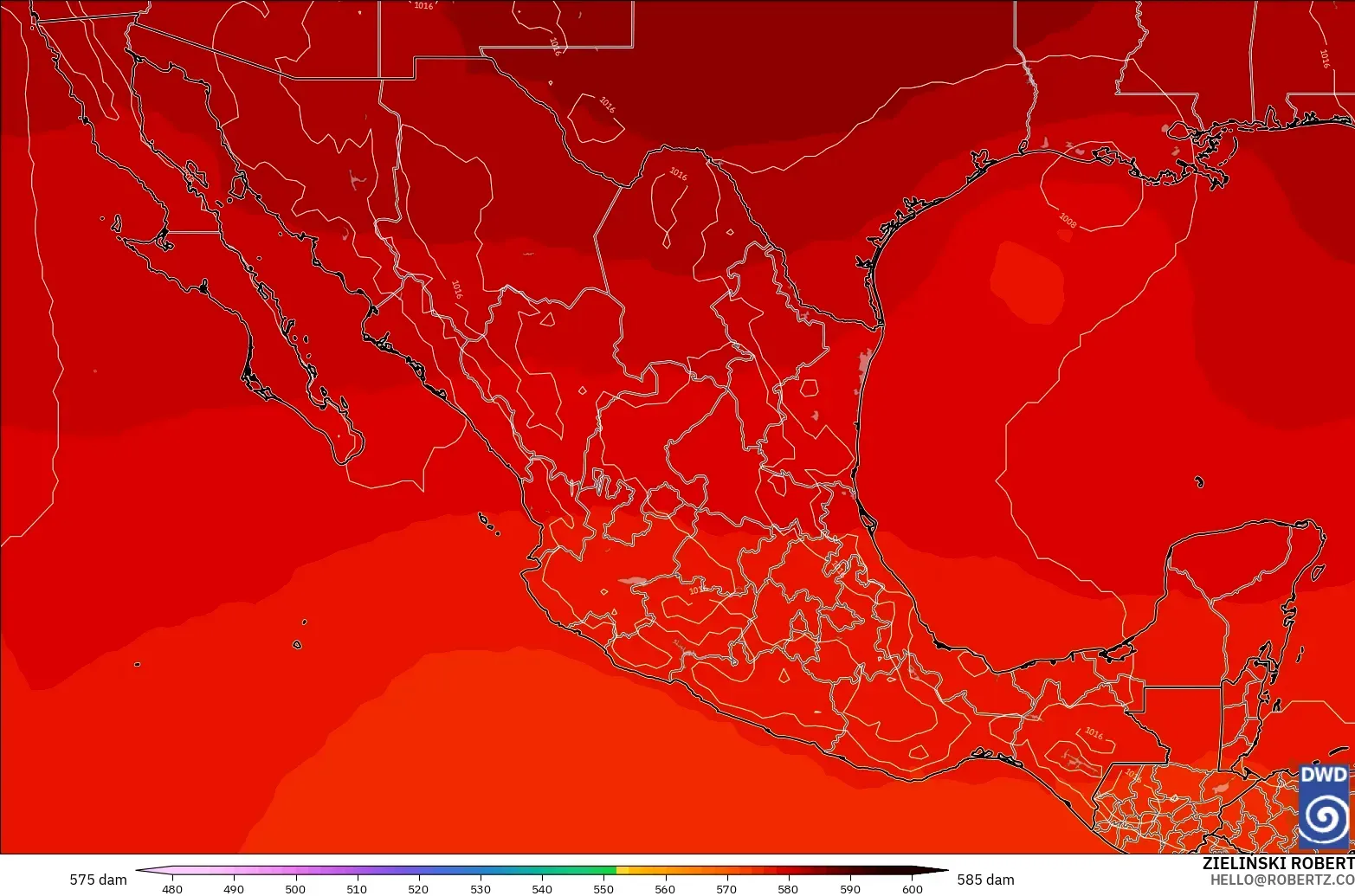 ICON modelo - México, Altura geopotencial a 500 hPa