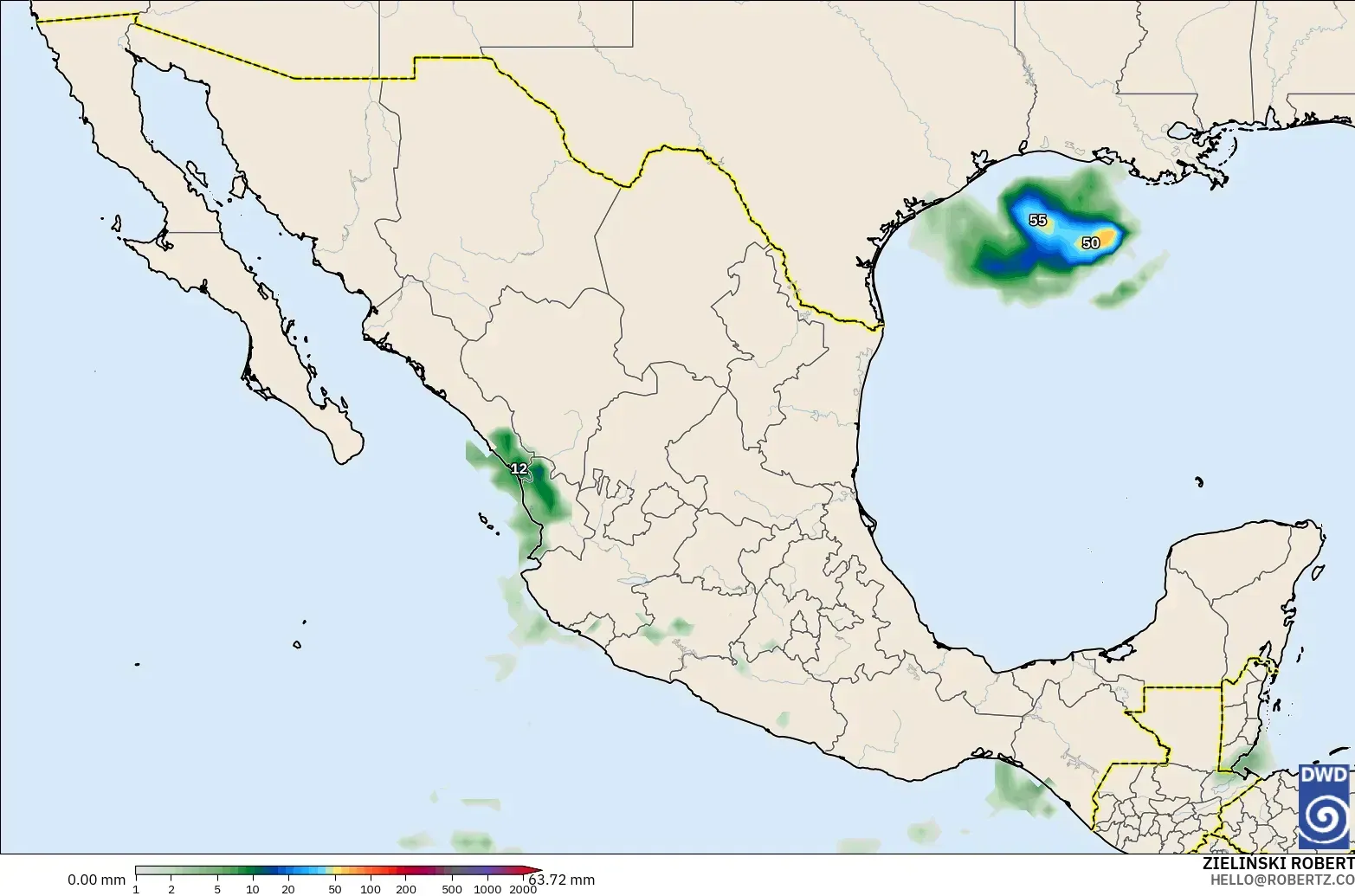 ICON modelo - México, Acumulación de precipitación