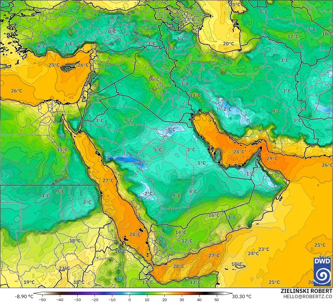 ICON modelo - Oriente Medio, Punto de rocío a 2 m