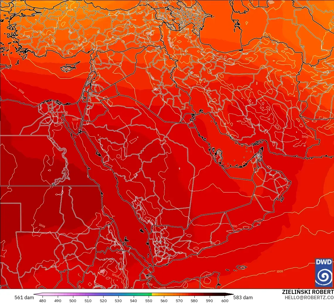 ICON modelo - Oriente Medio, Altura geopotencial a 500 hPa