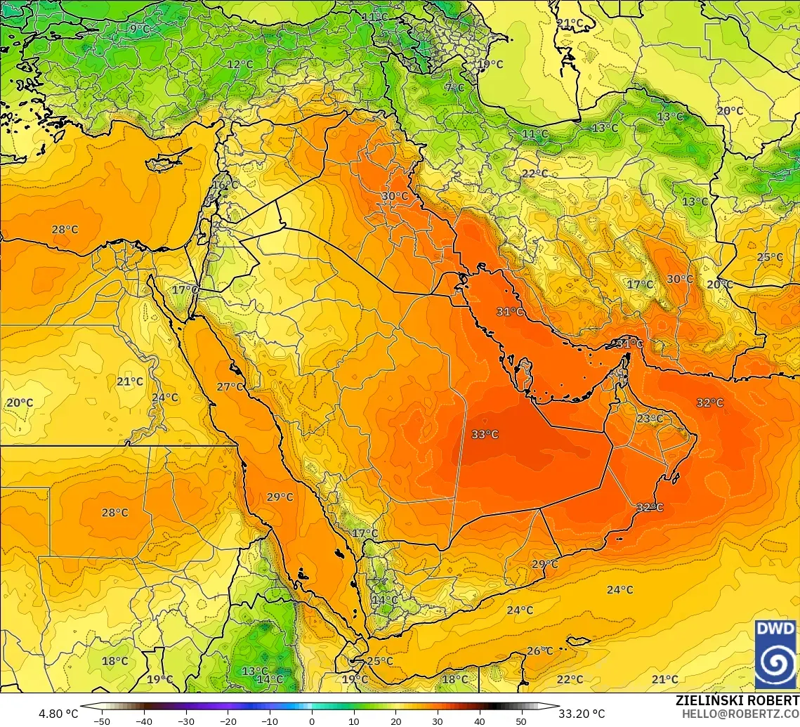 ICON modelo - Oriente Medio, Temperatura a 850 hPa