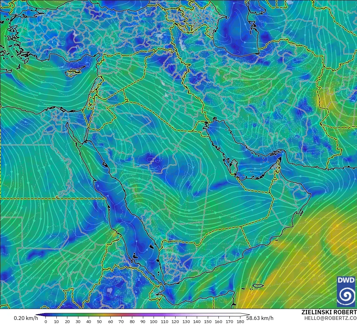 ICON modelo - Oriente Medio, Viento a 10 m