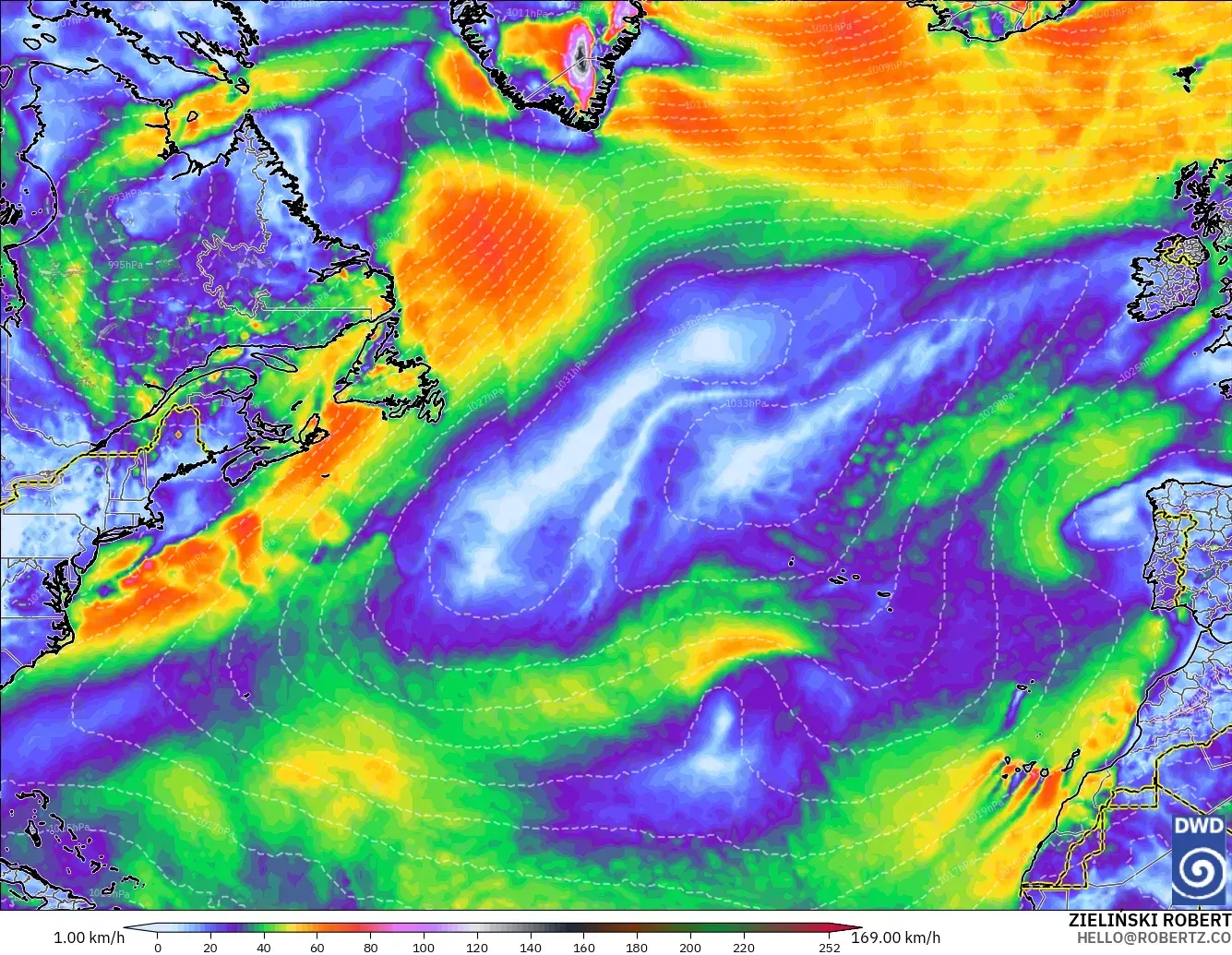 ICON modelo - Norte Atlántico, Ráfagas de Viento Máximas