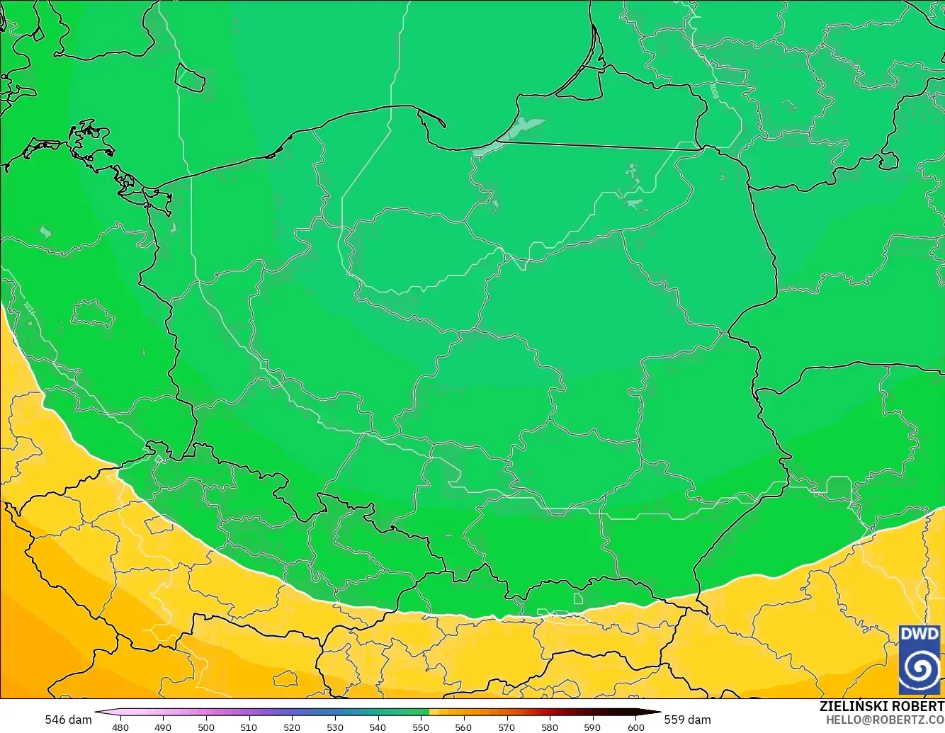 ICON modelo - Polonia, Altura geopotencial a 500 hPa