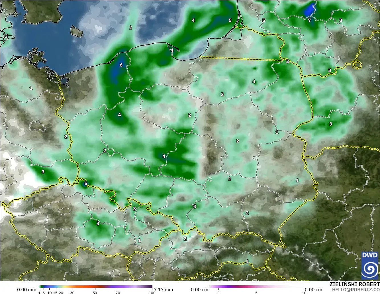 ICON modelo - Polonia, Precipitación, nubes y presión