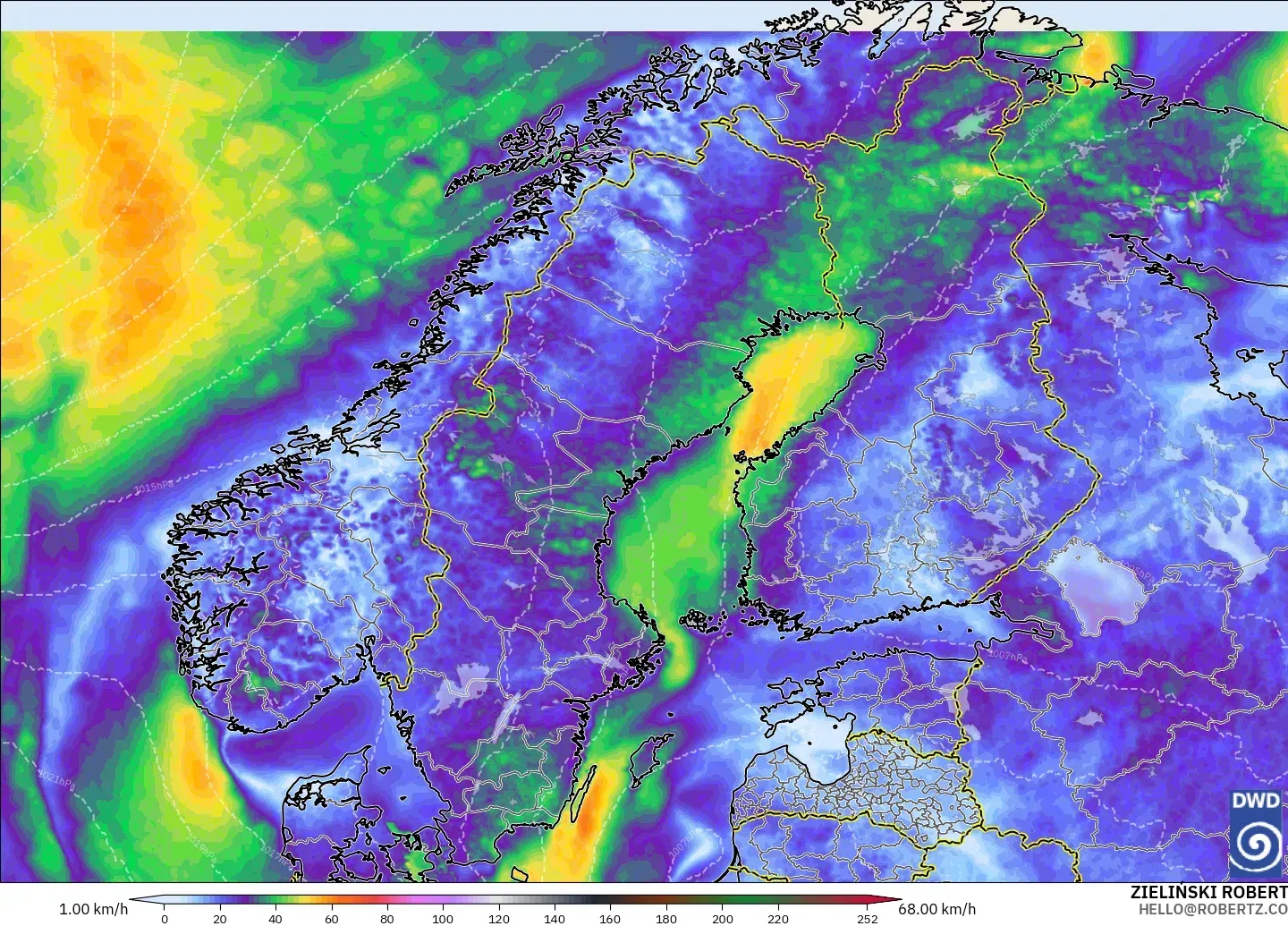 ICON modelo - Escandinavia, Ráfagas de Viento Máximas