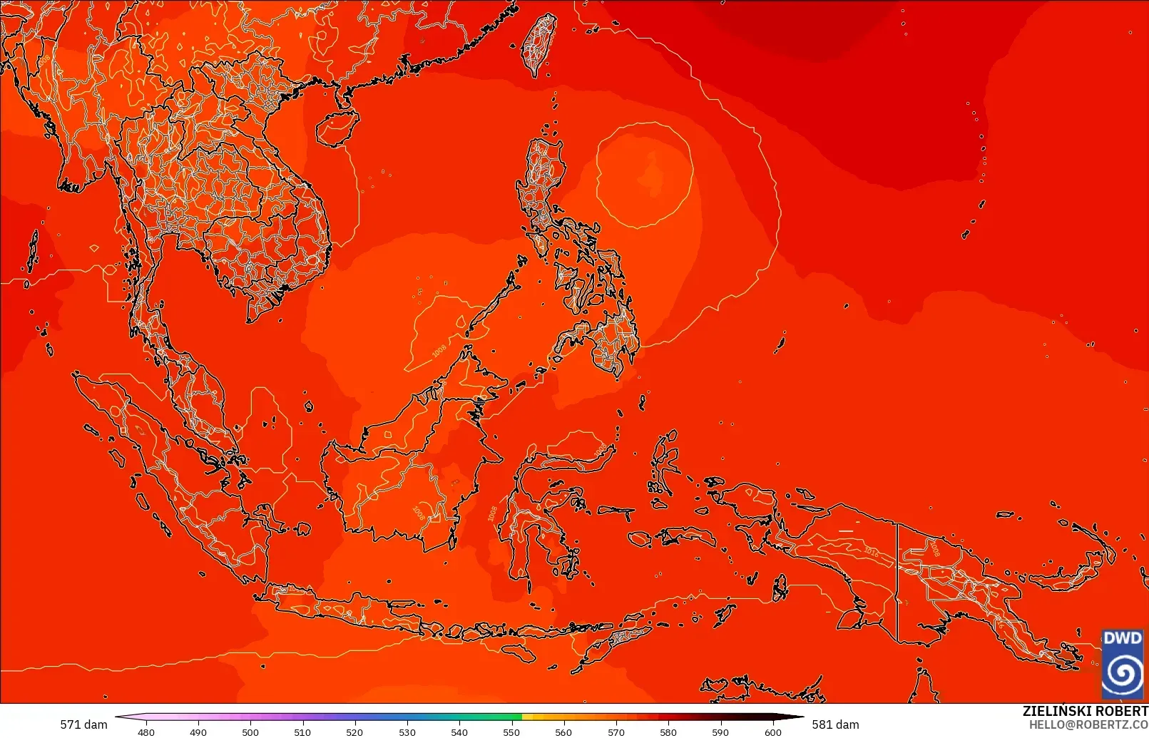 ICON modelo - Sudeste Asiático, Altura geopotencial a 500 hPa