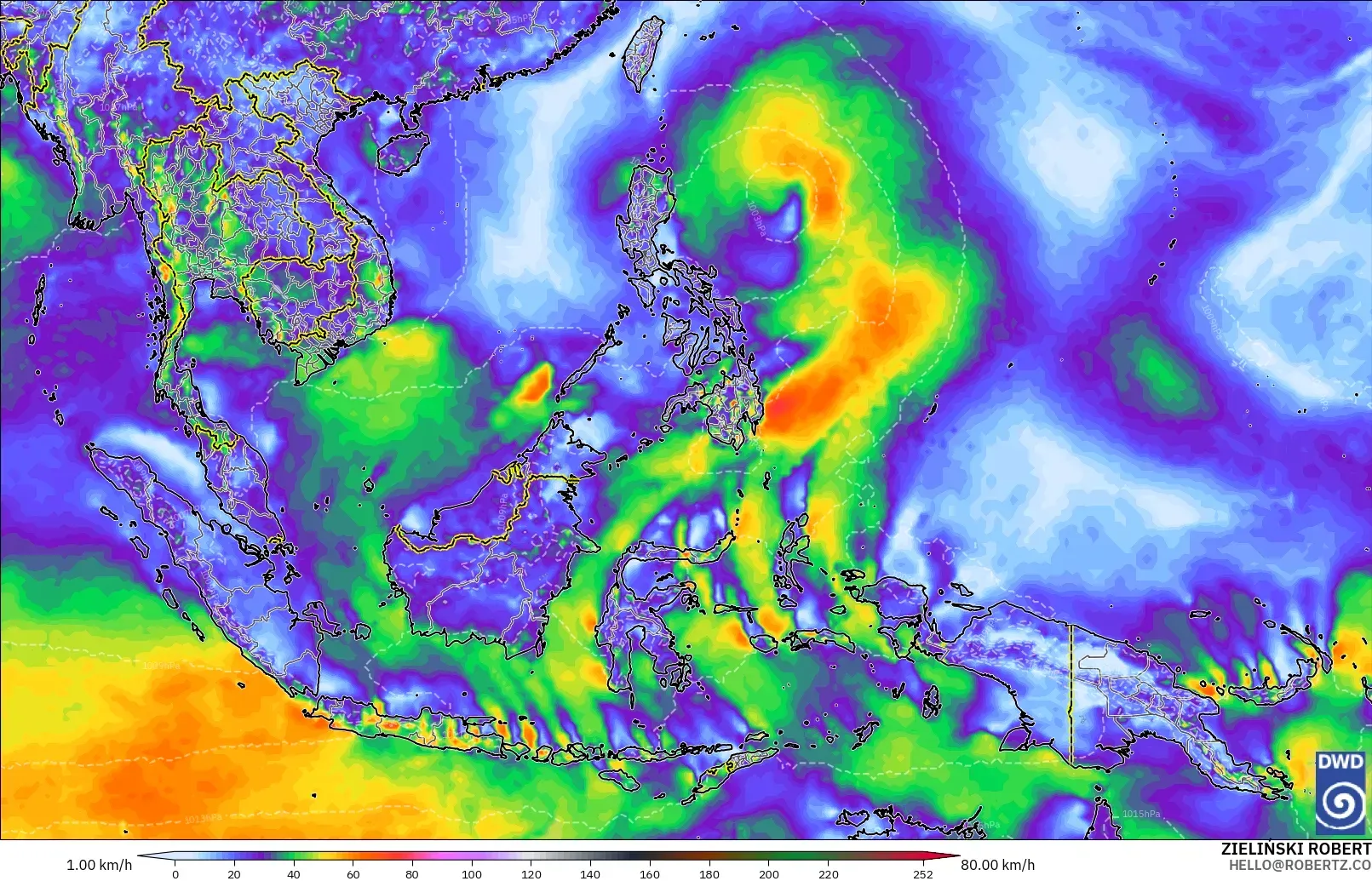 ICON modelo - Sudeste Asiático, Ráfagas de Viento Máximas