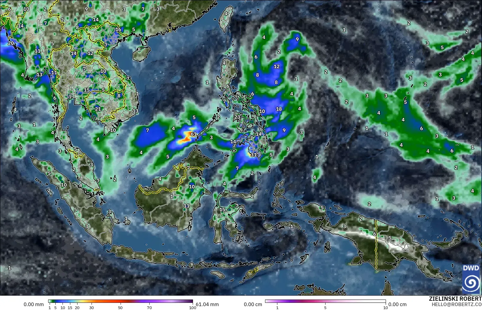 ICON modelo - Sudeste Asiático, Precipitación, nubes y presión