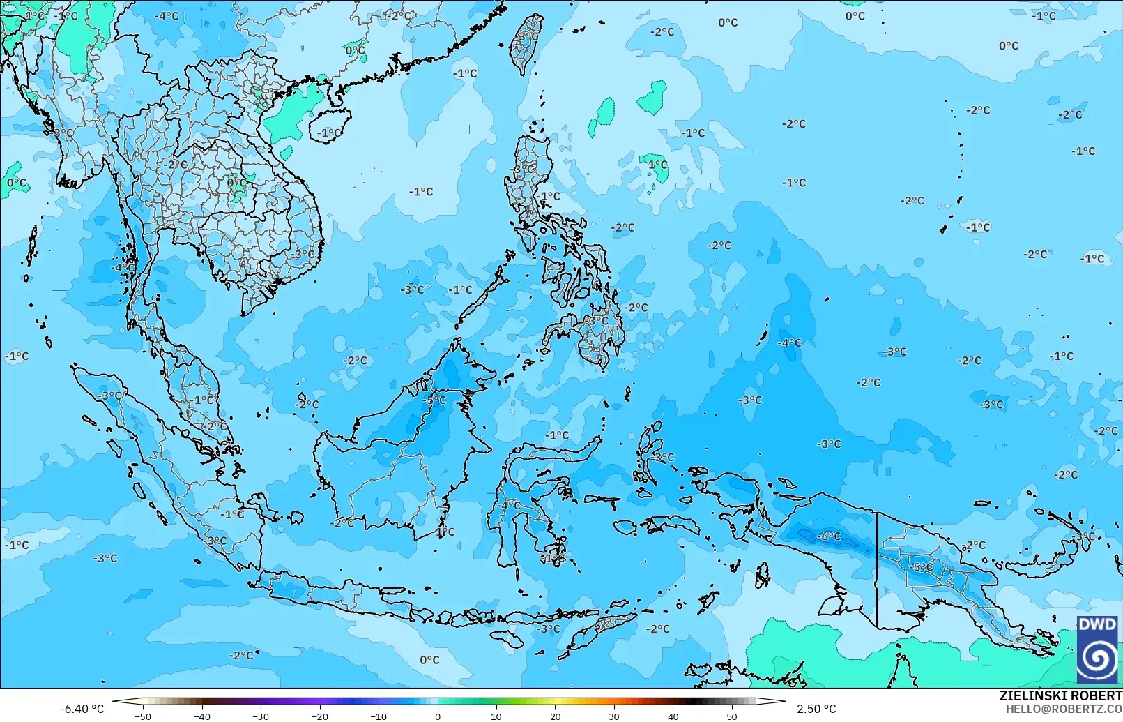 ICON modelo - Sudeste Asiático, Temperatura a 500 hPa