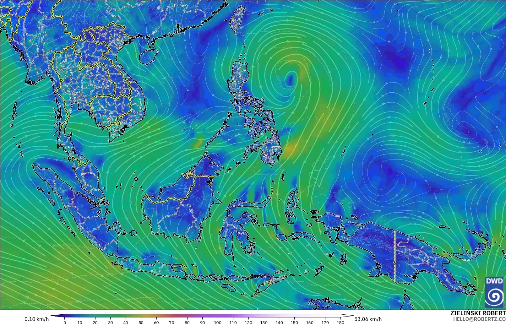 ICON modelo - Sudeste Asiático, Viento a 10 m