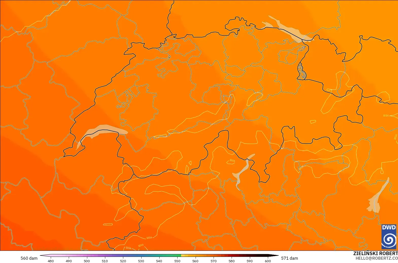 ICON modelo - Suiza, Altura geopotencial a 500 hPa