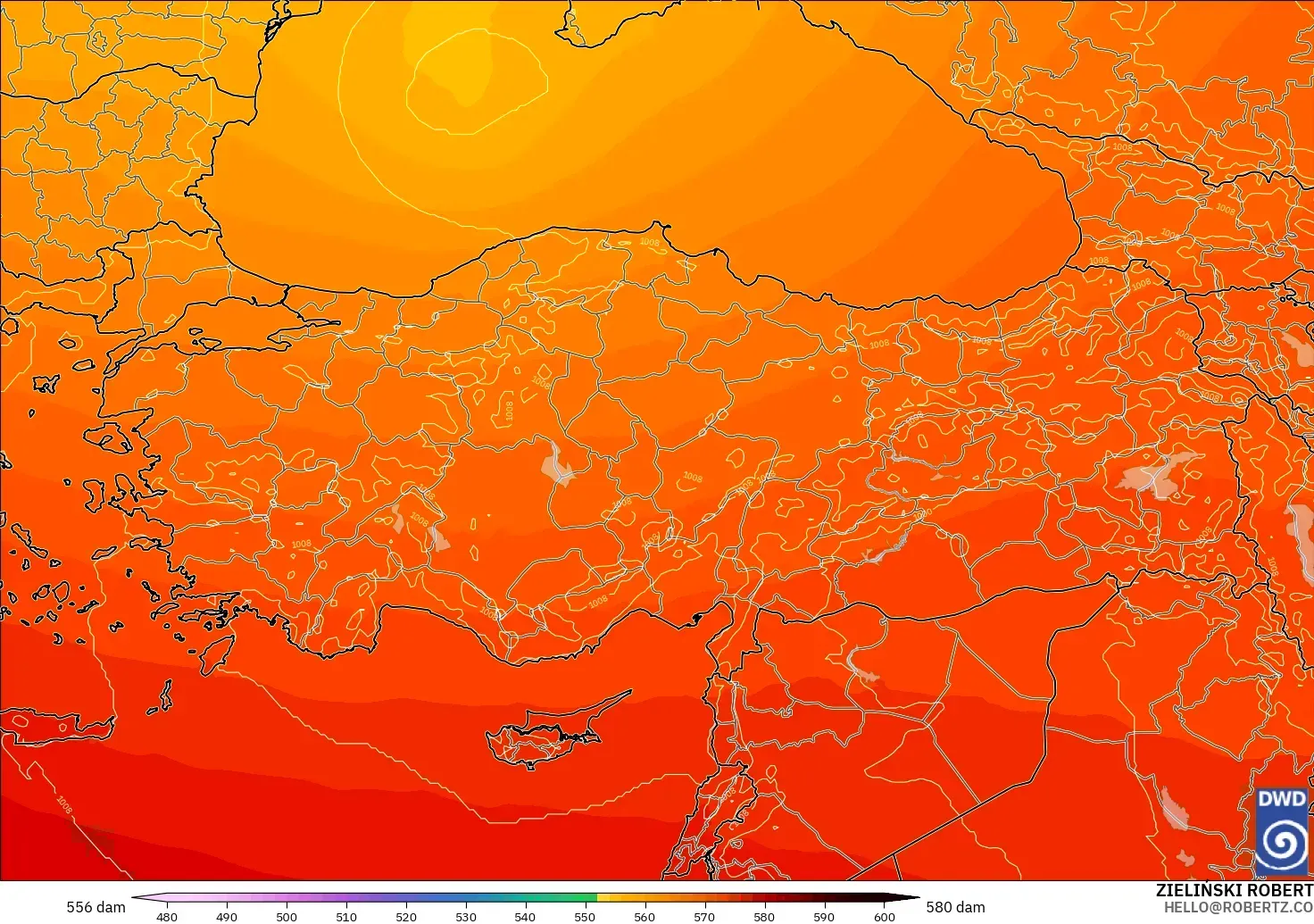 ICON modelo - Turquía, Altura geopotencial a 500 hPa