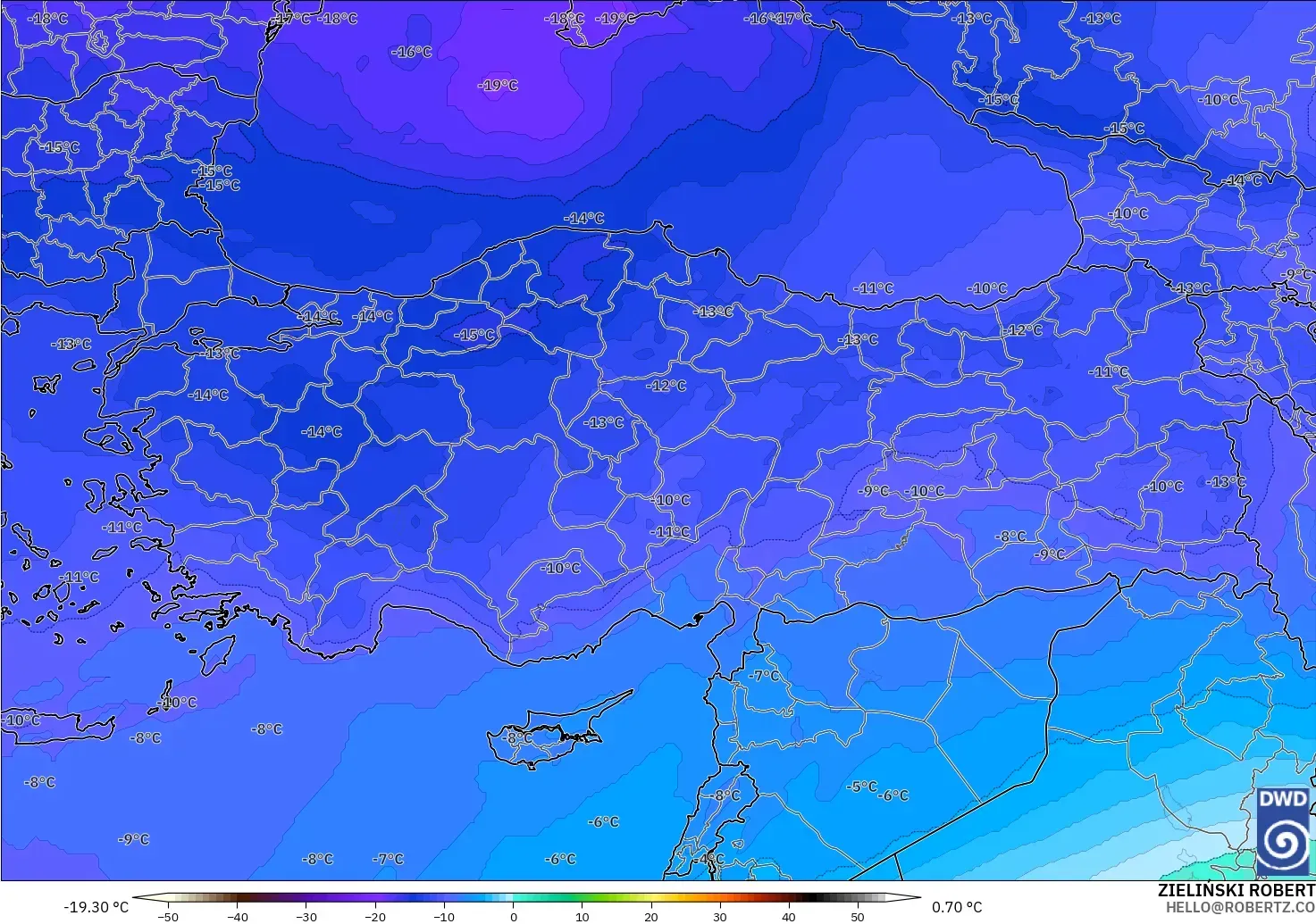 ICON modelo - Turquía, Temperatura a 500 hPa