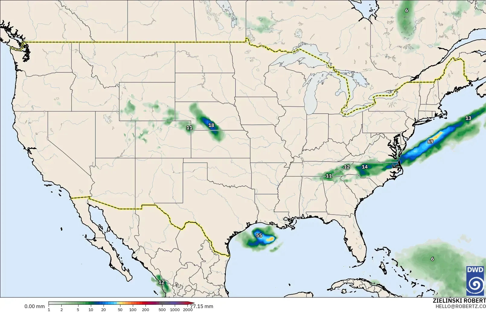 ICON modelo - Estados Unidos, Acumulación de precipitación