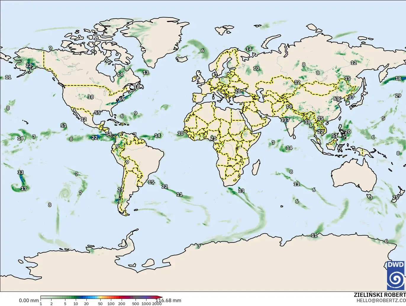 ICON modelo - Mundo, Acumulación de precipitación