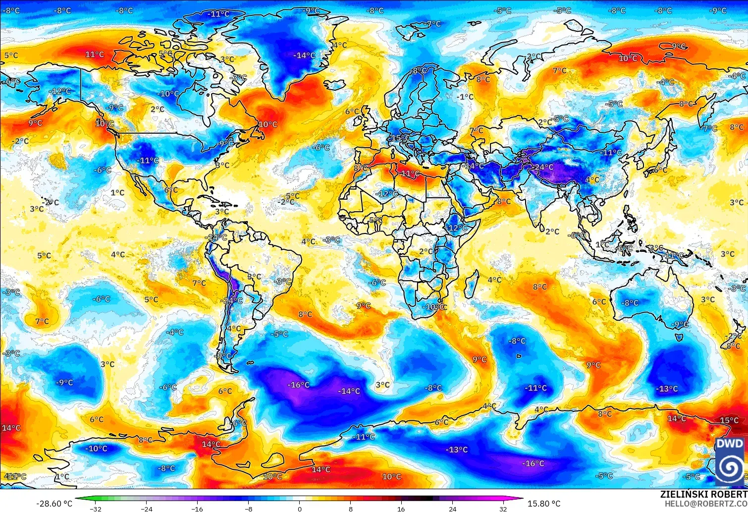 ICON modelo - Mundo, Anomalía de temperatura a 850 hPa