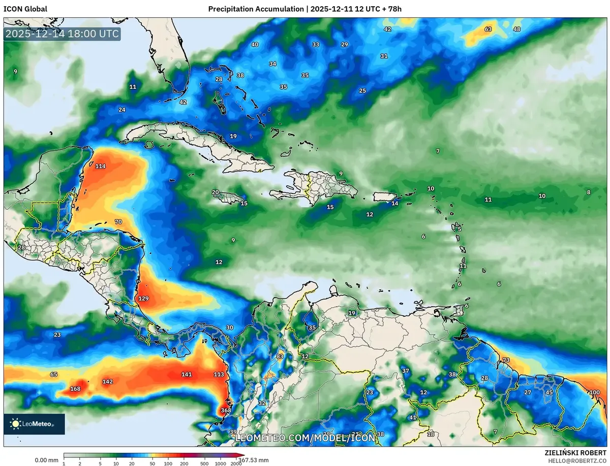 Sábado Pronóstico de Lluvia - 11 dic 2025 Fin de semana cálido con chubascos y sol en Costa Rica