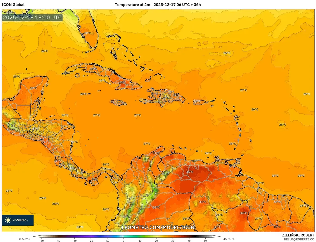 2025-12-17 Cálido Soleado Jueves Pronóstico de Temperatura - Guía del Clima al Aire Libre de Costa Rica