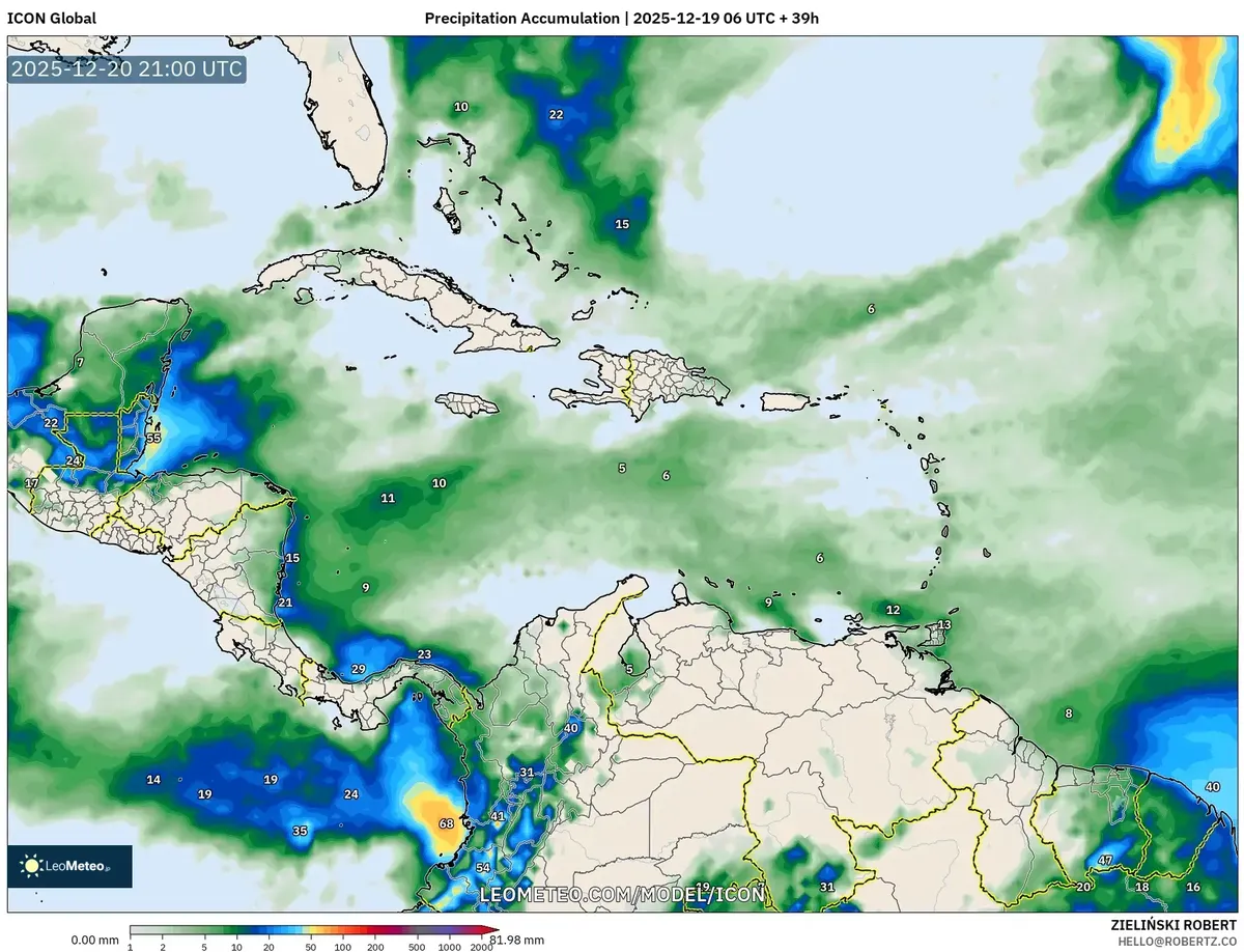 2025-12-19 Caribbean Light Showers & Precipitation Accumulation Forecast